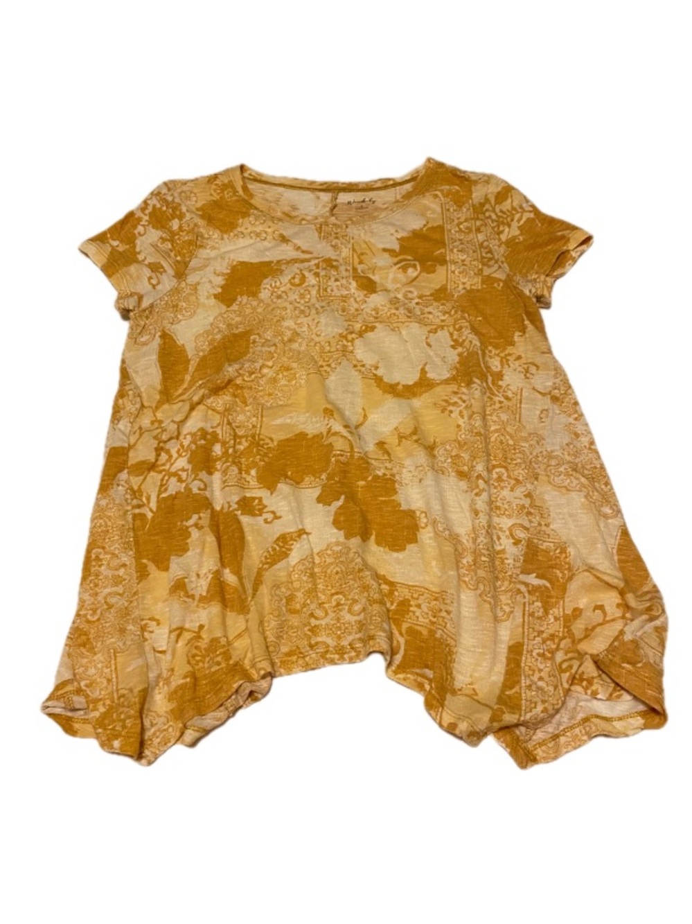 Wonderly Women's Small Mustard Gold & White Short Sleeve Sharkbite Hem Tunic Top
